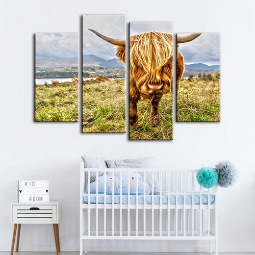 4 Piece Cute Wild Cow - Canvas Wall Art Painting | Bowlift
