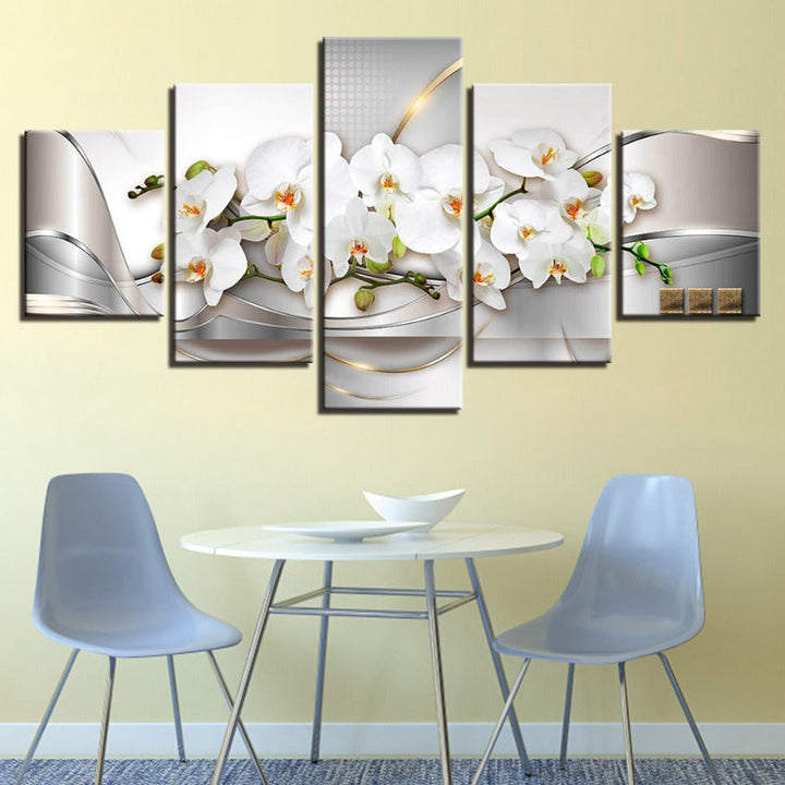 5 Piece Golden Hue White Flower - Canvas Wall Art Painting | Bowlift