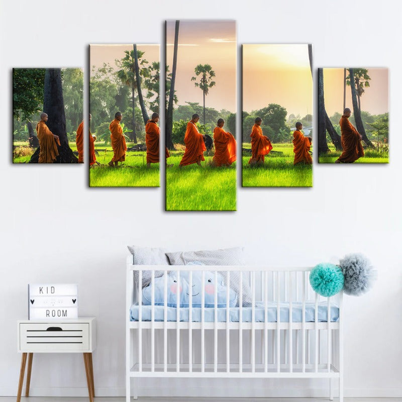 5 Piece Relaxing Monks- Canvas Wall Art Painting | Bowlift