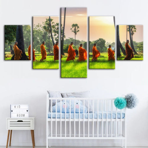 5 Piece Relaxing Monks- Canvas Wall Art Painting | Bowlift