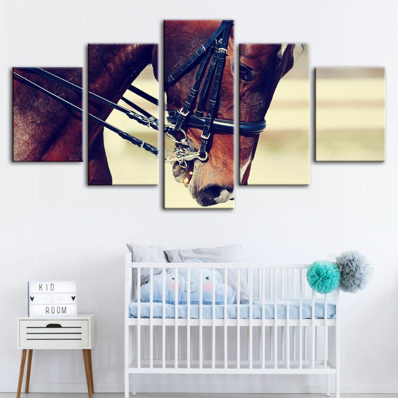 5 Piece Graceful Haltered Horse - Canvas Wall Art Painting | Bowlift