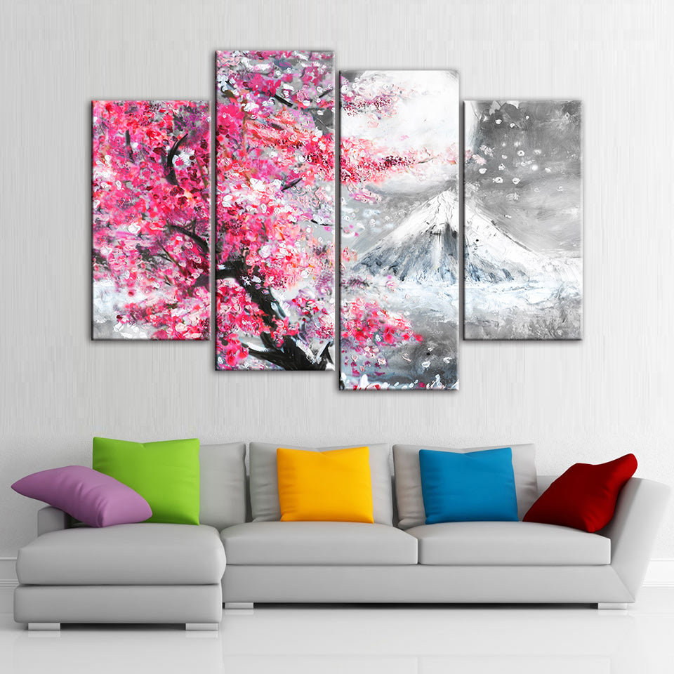 Pink Floral Mountain - Canvas Wall Art Painting | Bowlift