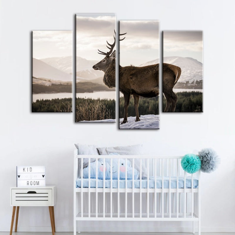 4 Piece Somber Winter Deer - Canvas Wall Art Painting | Bowlift