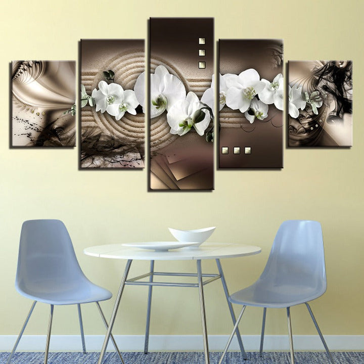 Abstract White Orchids 5 Piece - Canvas Wall Art Painting | Bowlift