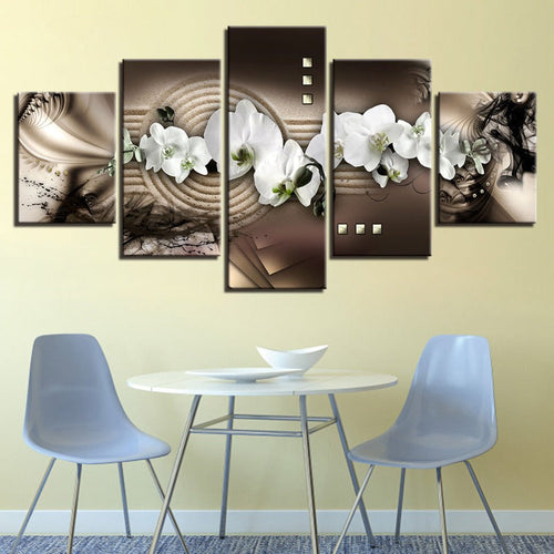 Abstract White Orchids 5 Piece - Canvas Wall Art Painting | Bowlift