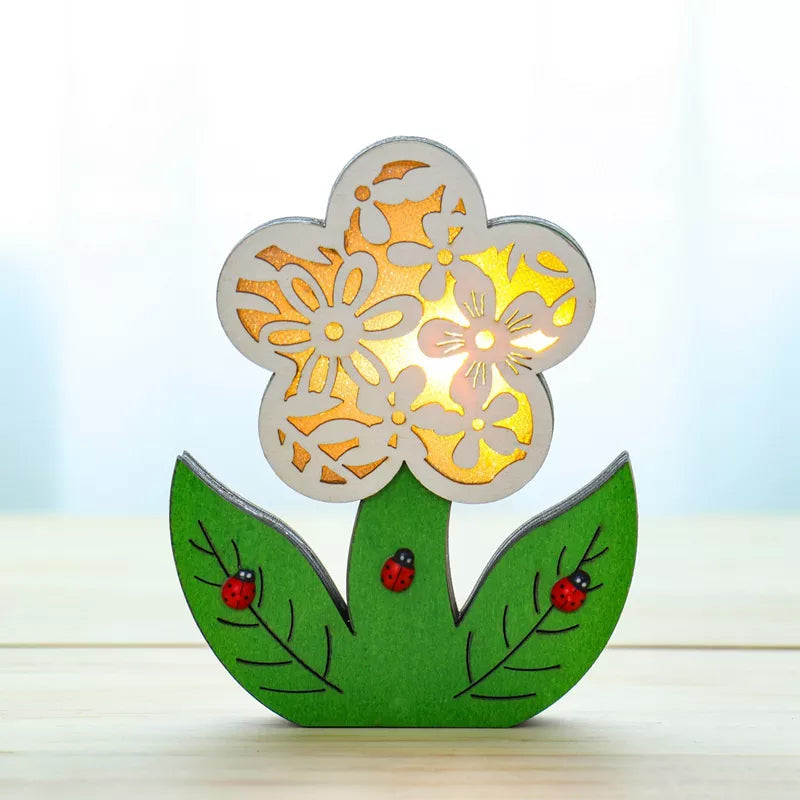 Easter Wooden Ornaments with LED Light Bunny Rabbit Tabletop Easter Decorations | Bowlift