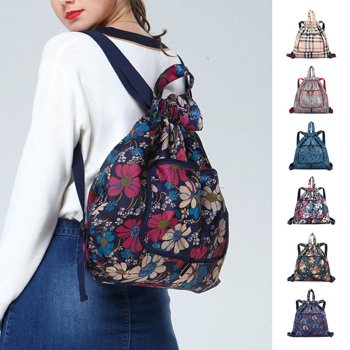 Foldable Printed Nylon Backpack with Drawstring | Bowlift