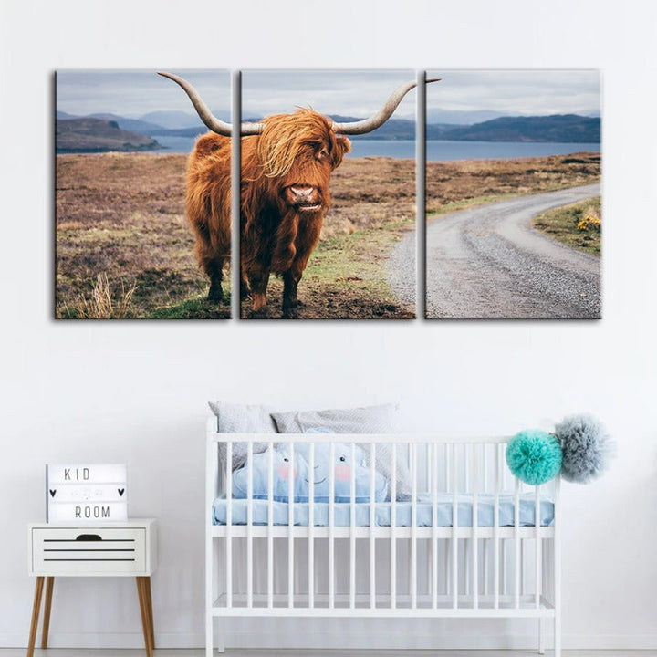 Beautiful Brown Cow-Canvas Wall Art Painting 3 Pieces | Bowlift