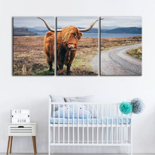 Beautiful Brown Cow-Canvas Wall Art Painting 3 Pieces | Bowlift