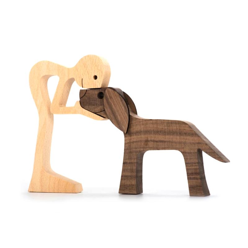 Pet Lover Gifts Wood Sculpture Family & Puppy Wooden Crafts Table Ornaments | Bowlift