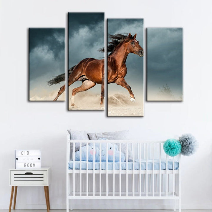 4 Piece Brown Horse in Desert - Canvas Wall Art Painting | Bowlift