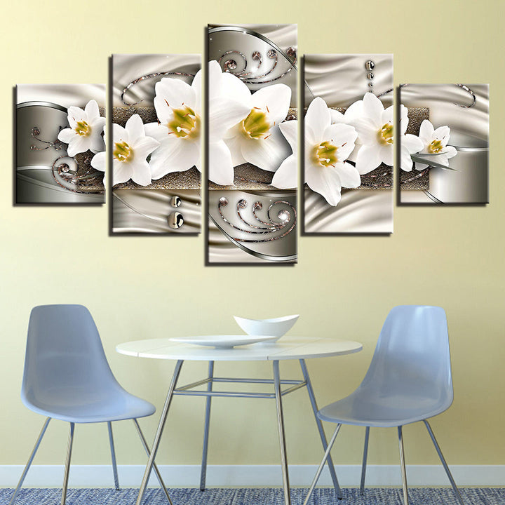 Classy White Flowers 5 Piece - Canvas Wall Art Painting | Bowlift