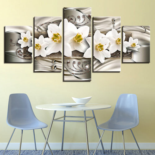 Classy White Flowers 5 Piece - Canvas Wall Art Painting | Bowlift