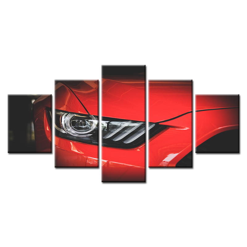 5 Piece Headlight Close Up Red Classic Car - Canvas Wall Art Painting | Bowlift
