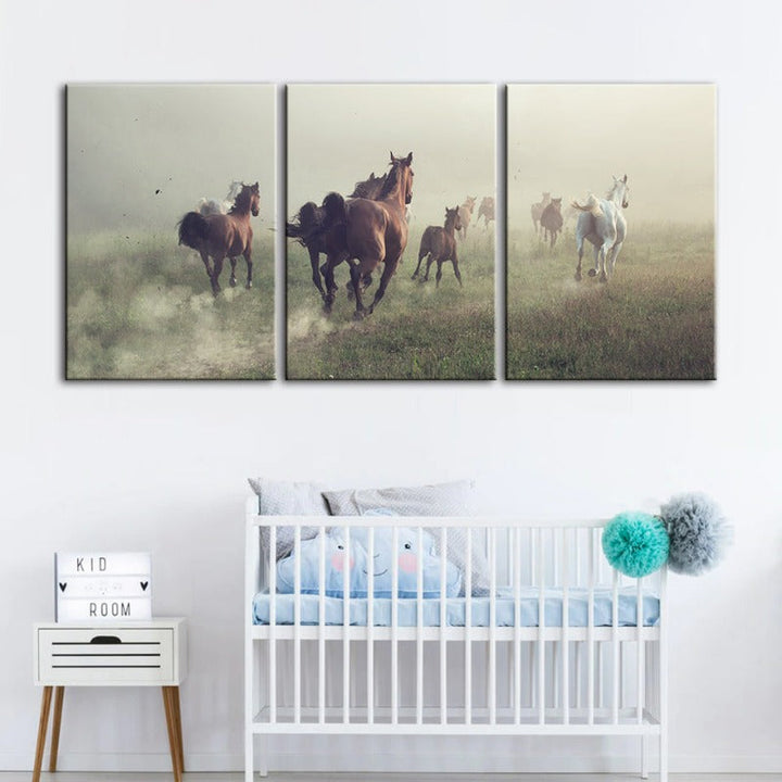 Running Horses-Canvas Wall Art Painting 3 Pieces | Bowlift