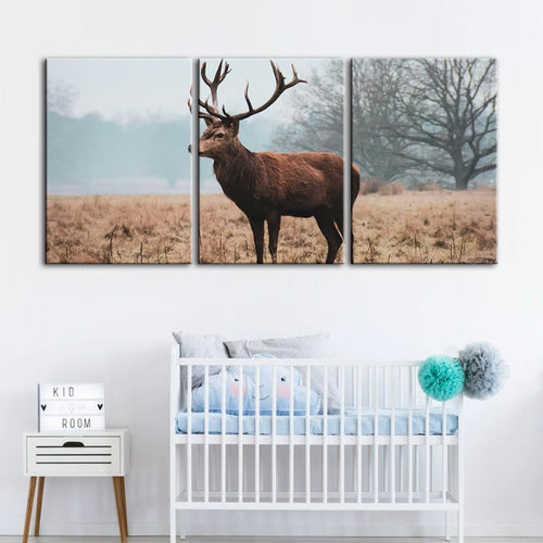 Regal Deer In The Plains-Canvas Wall Art Painting 3 Pieces | Bowlift