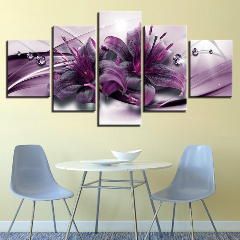 5 Piece Purple Hue Flower - Canvas Wall Art Painting | Bowlift
