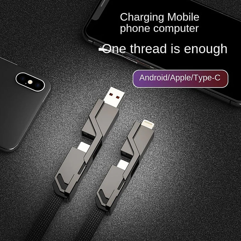 BowLift | 4-in-1 Flat Braided Anti-tangle Charger Cable with Velcro