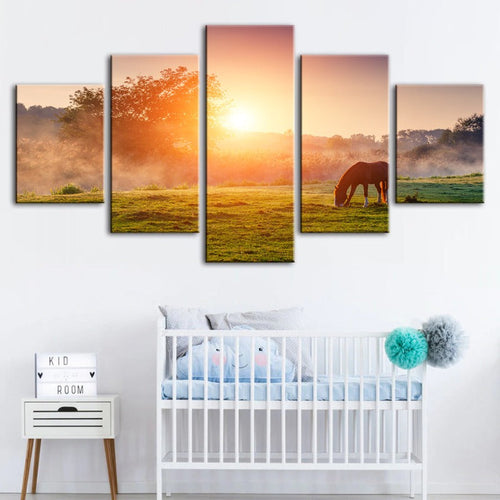 5 Piece Sunrise Grazing Horse - Canvas Wall Art Painting | Bowlift