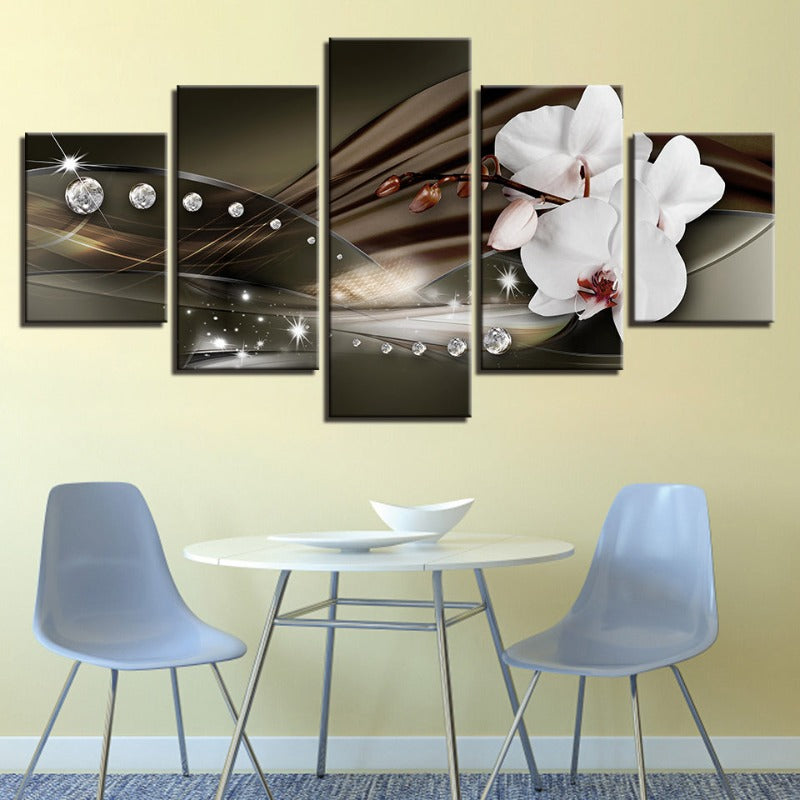 5 Piece Black Background Maroon Hue White Flower | Bowlift
