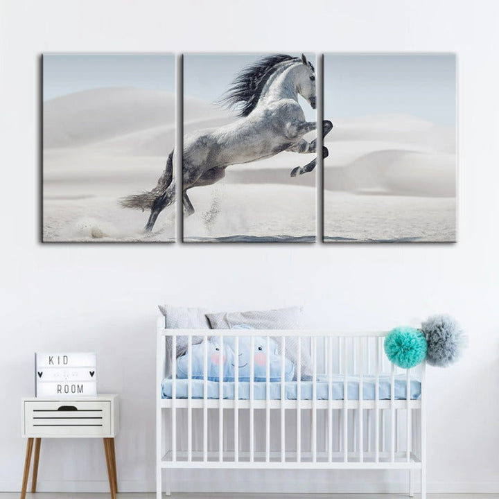 Jumping White Horse-Canvas Wall Art Painting 3 Pieces | Bowlift