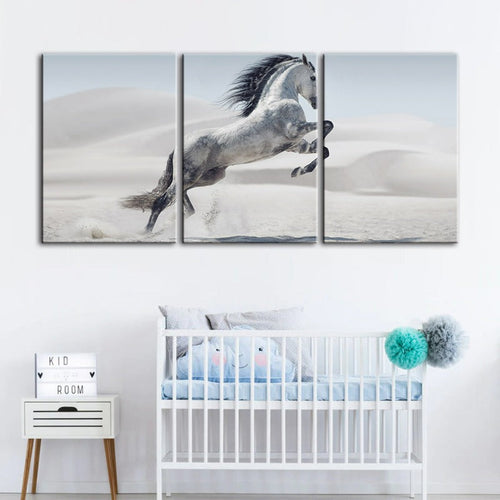 Jumping White Horse-Canvas Wall Art Painting 3 Pieces | Bowlift