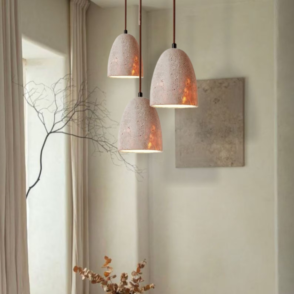 BowLift | TerraLume – Pendant light with natural stone texture and warm glow