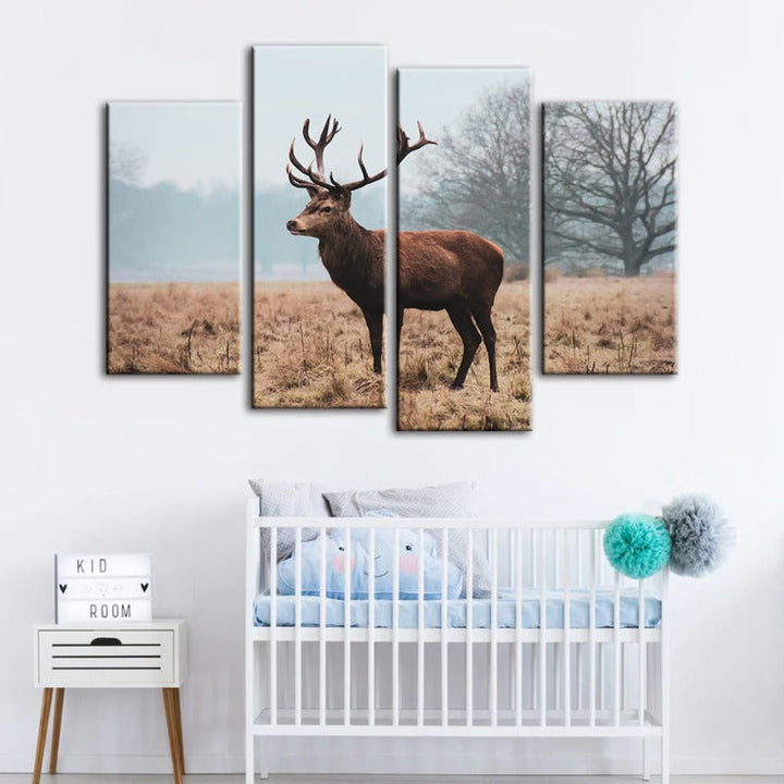 4 Piece Regal Deer in the Plains - Canvas Wall Art Painting | Bowlift
