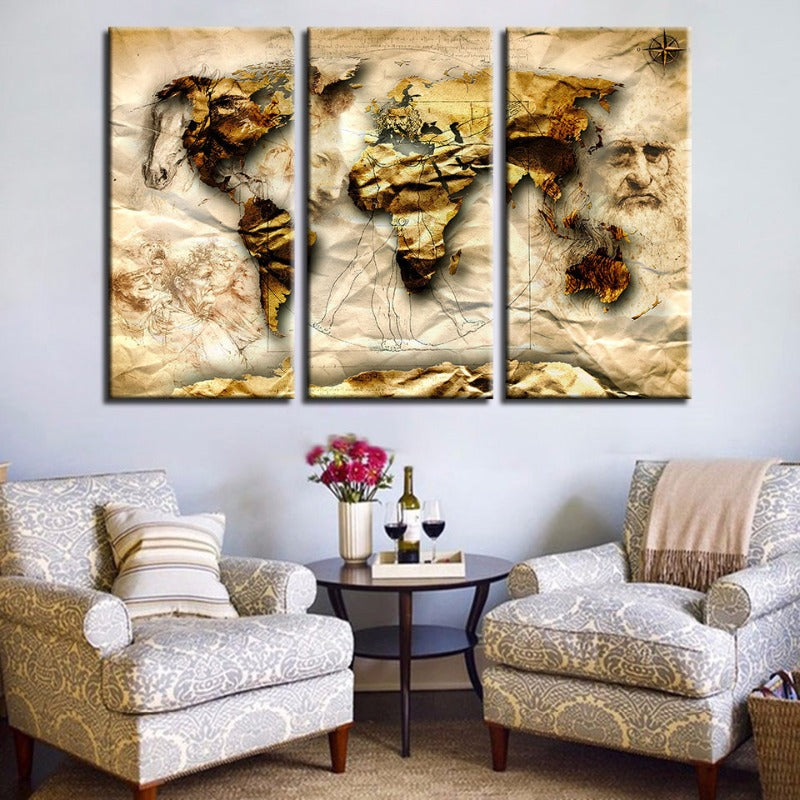 Beautiful Old World Classic World Maps - Canvas Wall Art Painting | Bowlift