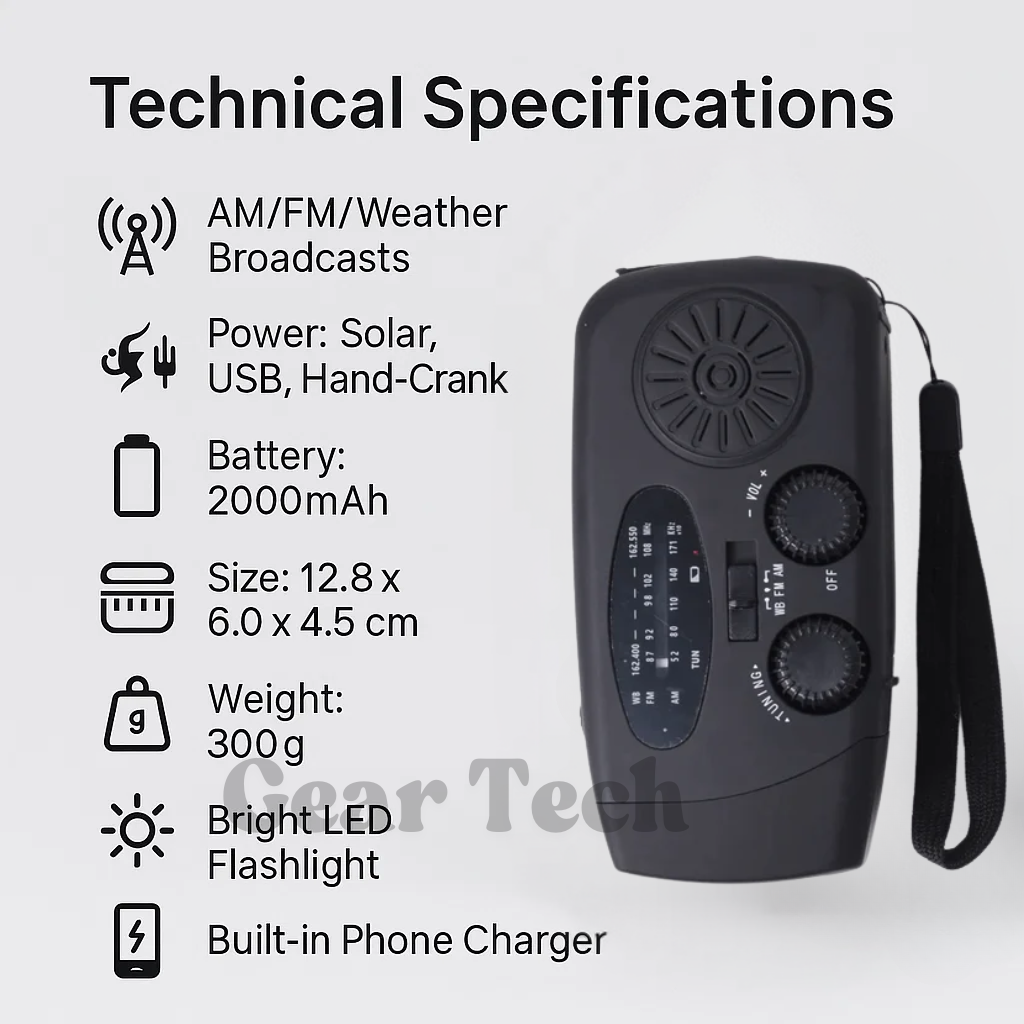 BowLift | Portable Wind-Up Radio | AM/FM, Weather Broadcasts & Built-In Power Bank for Emergency Preparedness