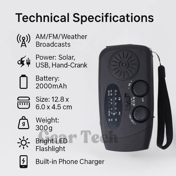 BowLift | Portable Wind-Up Radio | AM/FM, Weather Broadcasts & Built-In Power Bank for Emergency Preparedness
