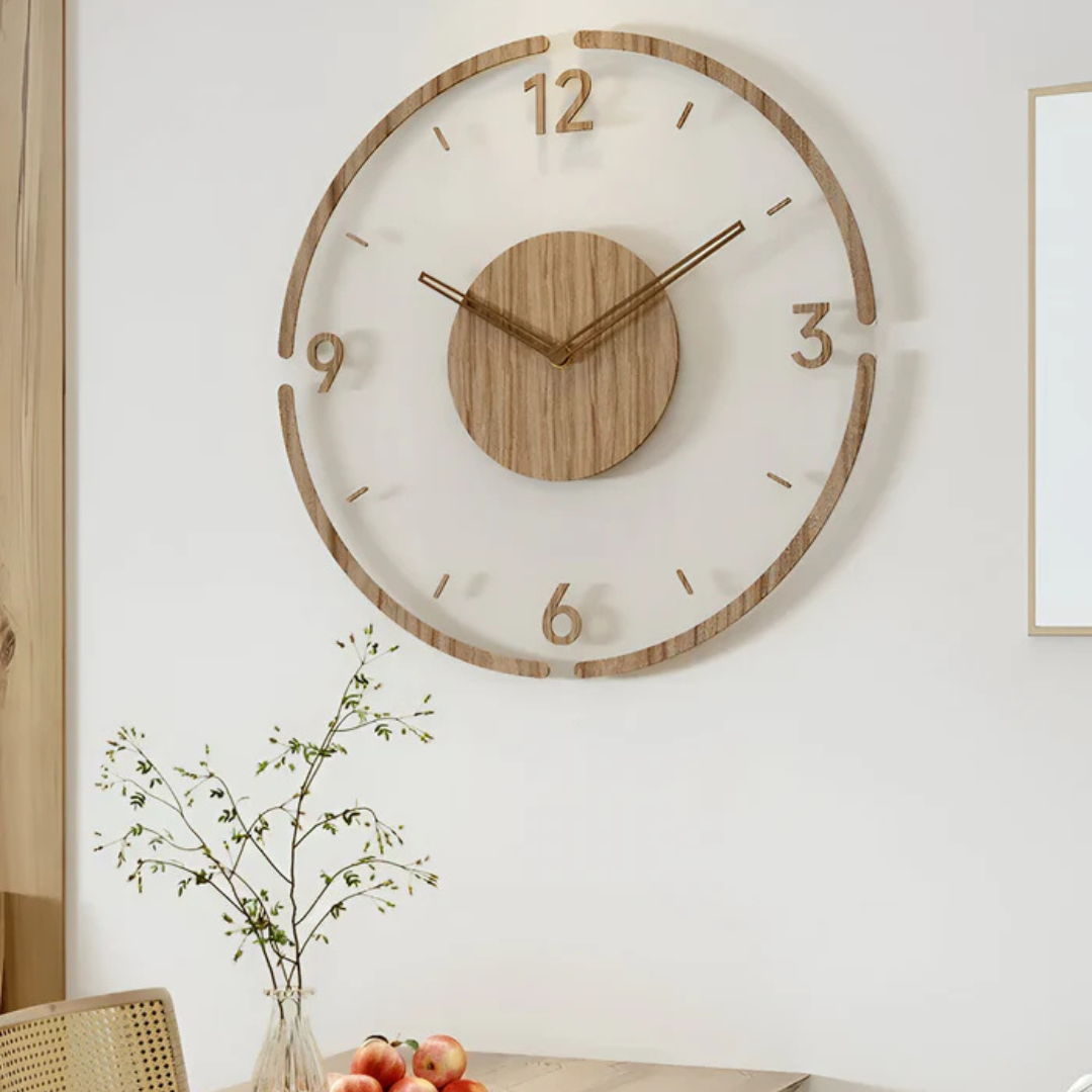 BowLift | Modern Wall Clock 30 cm of Acrylic and Wood for the Living Room
