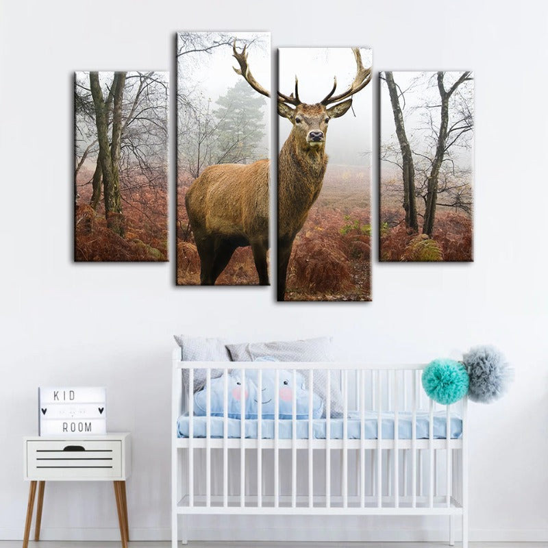 4 Piece Misty Fall Deer - Canvas Wall Art Painting | Bowlift