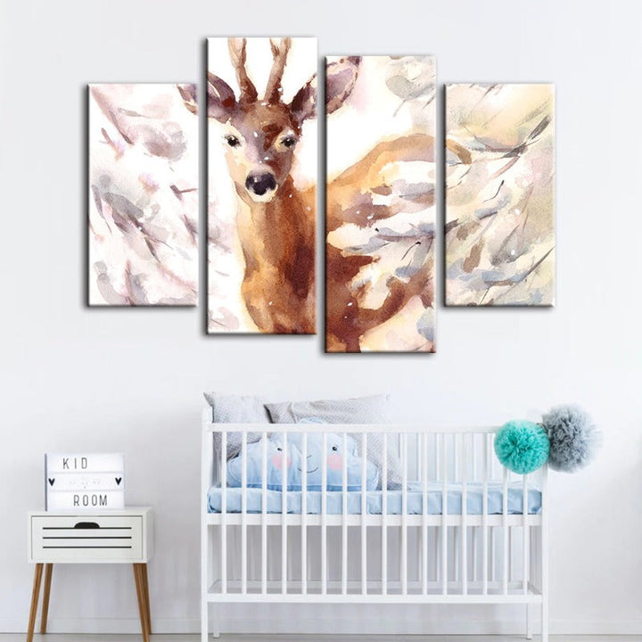 4 Piece Young Elegant Deer - Canvas Wall Art Painting | Bowlift