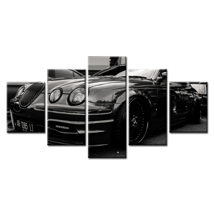5 Piece Black 3 Headlight Old Vintage Car - Canvas Wall Art Painting | Bowlift