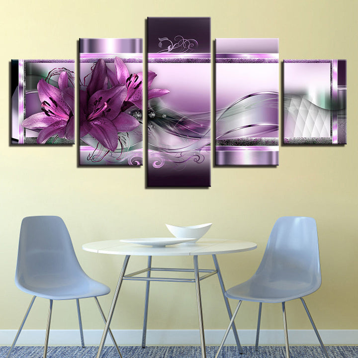 Mystical Deep Purple Lilies 5 Piece - Canvas Wall Art Painting | Bowlift