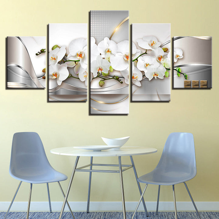 Metallic White Orchids 5 Piece - Canvas Wall Art Painting | Bowlift