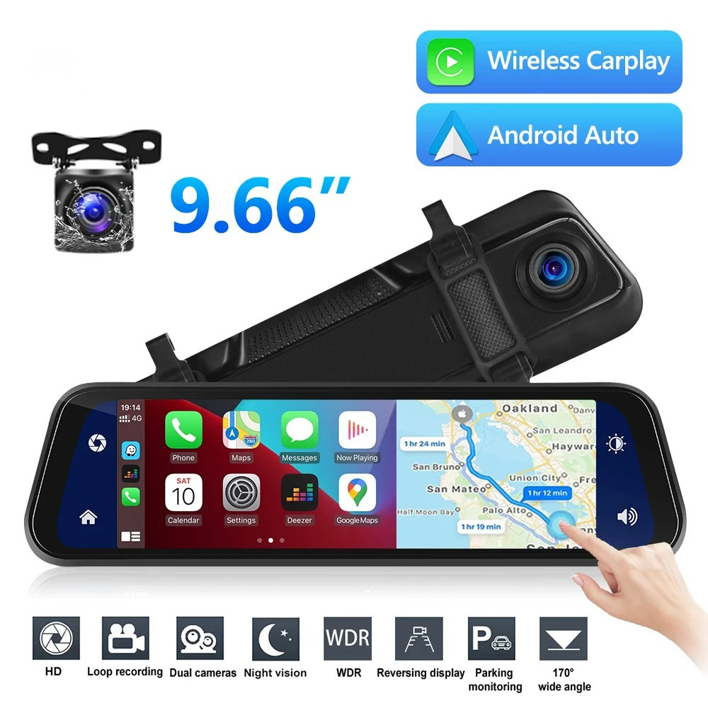 BowLift | VisionMirror Pro – Ultra HD Mirror Dash Cam with Wireless CarPlay & Android Auto