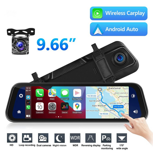 BowLift | VisionMirror Pro – Ultra HD Mirror Dash Cam with Wireless CarPlay & Android Auto