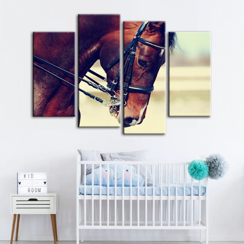 4 Piece Graceful Haltered Horse - Canvas Wall Art Painting | Bowlift