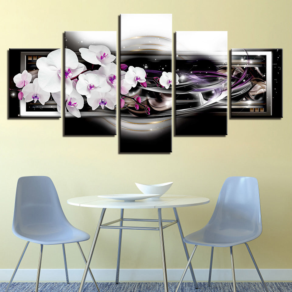 White And Purple Ripple Orchids 5 Piece - Canvas Wall Art Painting | Bowlift