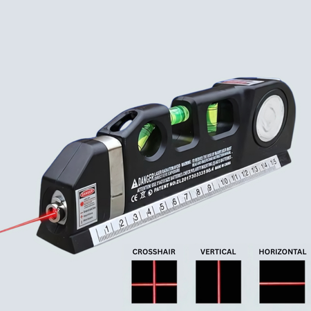 BowLift | Multipurpose Laser Level Tool with Cross Line Projection and 8-Foot Tape Measure