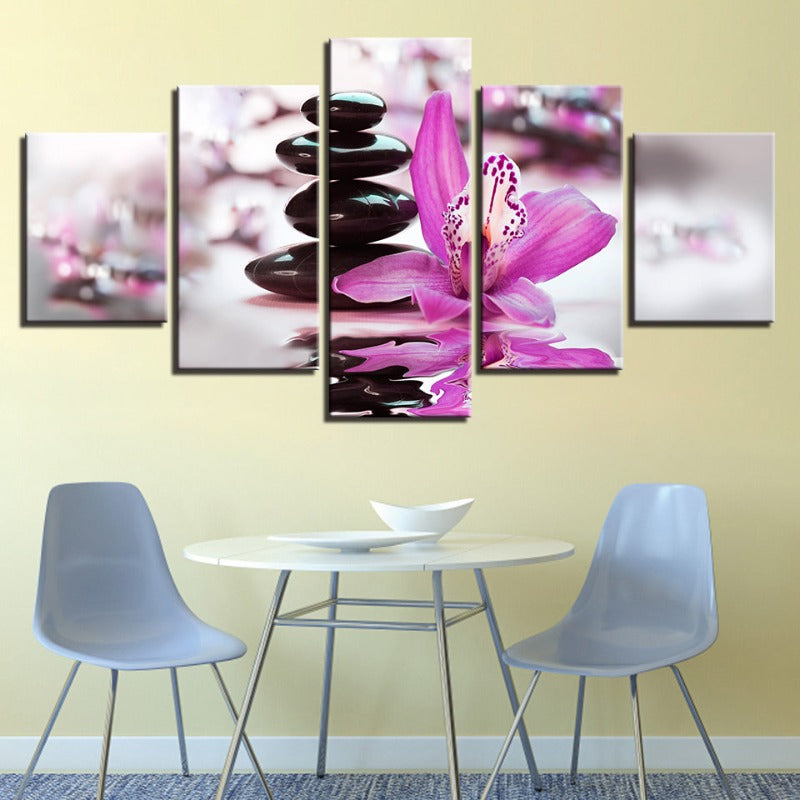 Zen Purple Orchids 5 Piece - Canvas Wall Art Painting | Bowlift