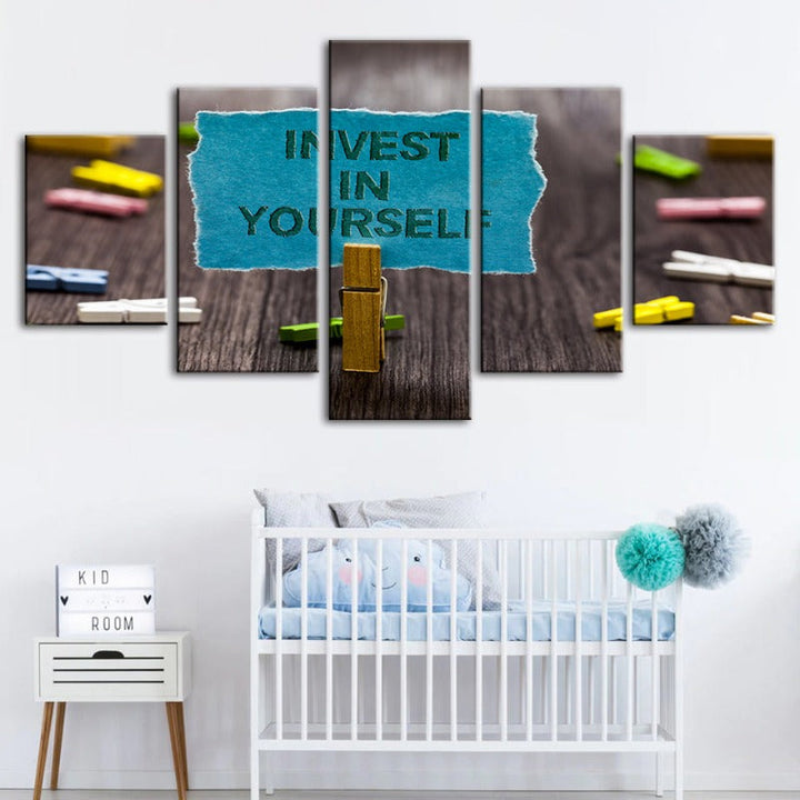 5 Piece Invest In Yourself - Canvas Wall Art Painting | Bowlift