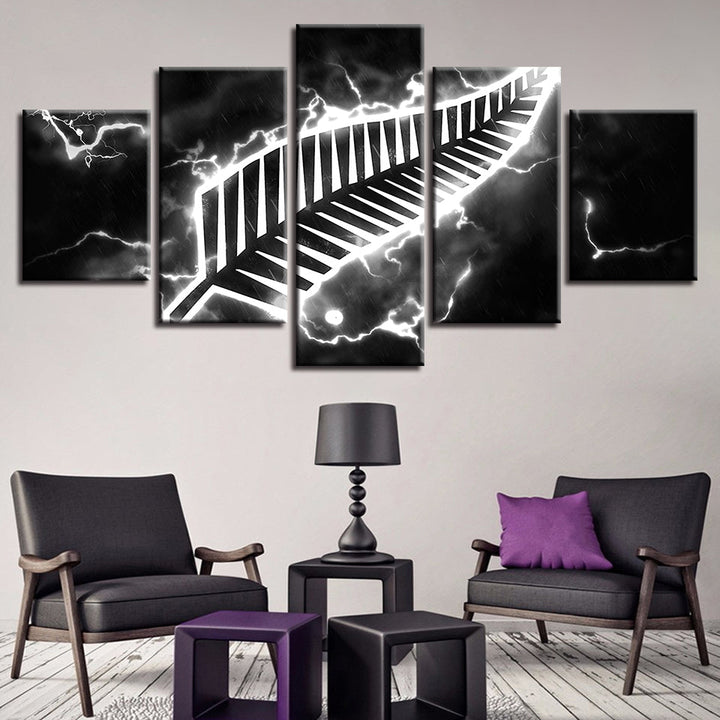 Black Thunder Feather 5 Piece - Canvas Wall Art Painting | Bowlift