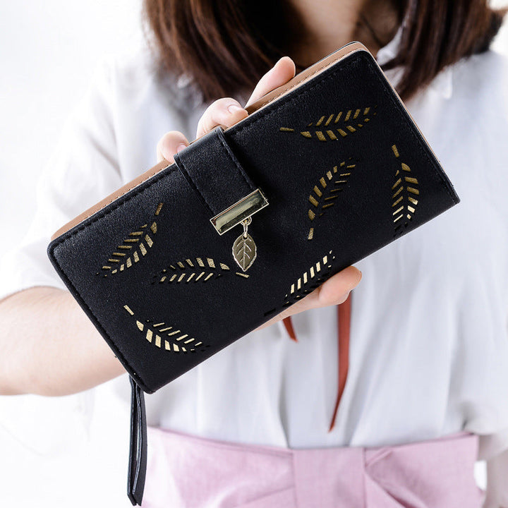 Ladies long wallet with leaf pattern | Bowlift
