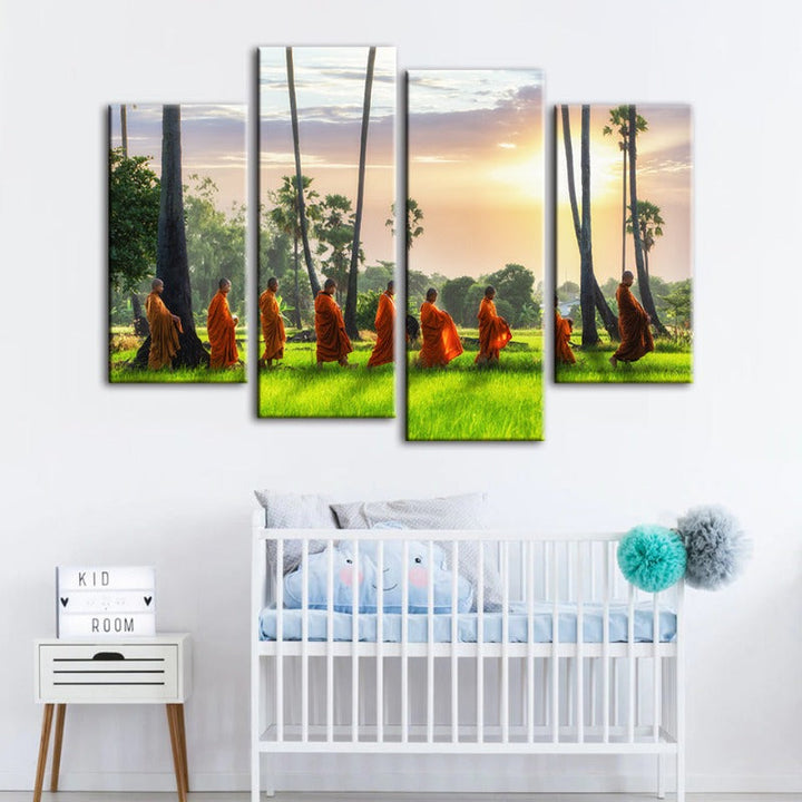 4 Piece Relaxing Monks- Canvas Wall Art Painting | Bowlift