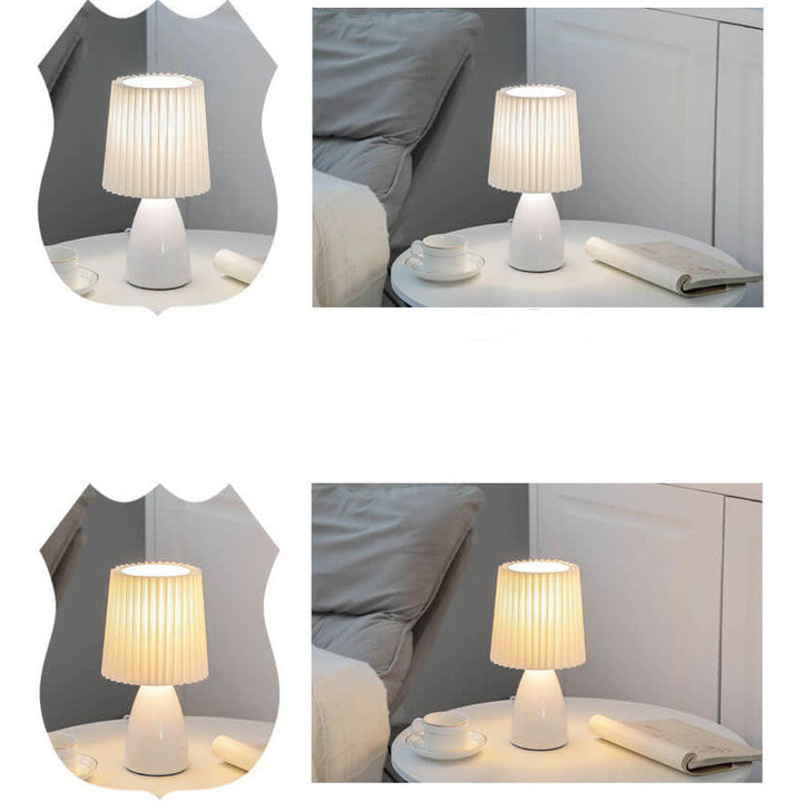BowLift | Scandinavian Retro Table Lamp with Pleated Shade and Glass Base