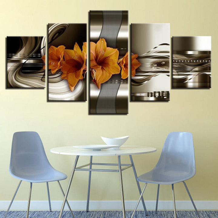 5 Piece Brown Undertone Yellow Flower - Canvas Wall Art Painting | Bowlift