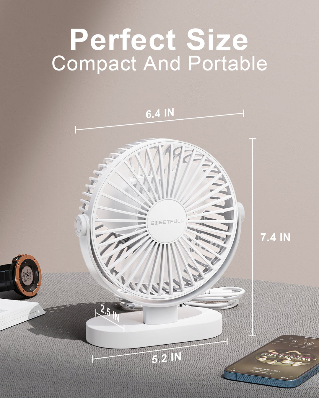 6.5 Inch USB Small Desk Fan for Home Office Car Outdoor Travel | Bowlift